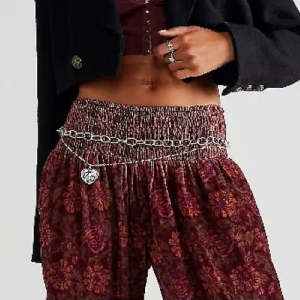 Free People FP One Marla Velvet Harem Gypsy Pants Plum Size Large NEW Bohemian